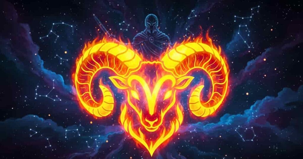 Aries zodiac traits and horoscope personality illustration