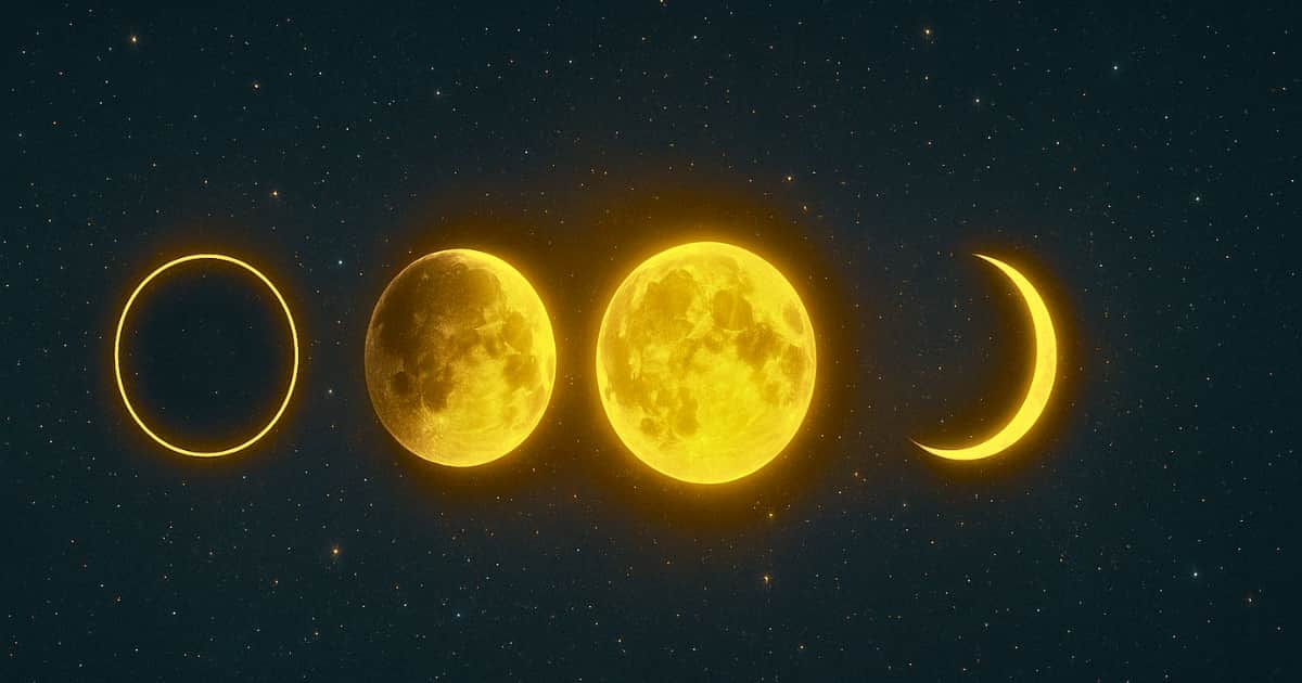 Moon phase calculator with glowing moon phases and stars