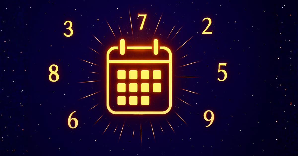 Birthday Number Calculator – Golden Calendar Symbol with Numbers and Stars on Cosmic Background 1200x670