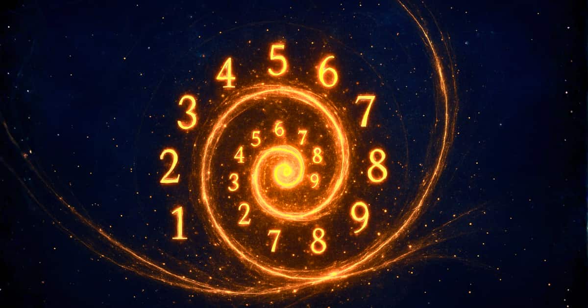 Life Path Number Calculator – Golden Spiral of Numbers on Deep Cosmic Background 1200x670