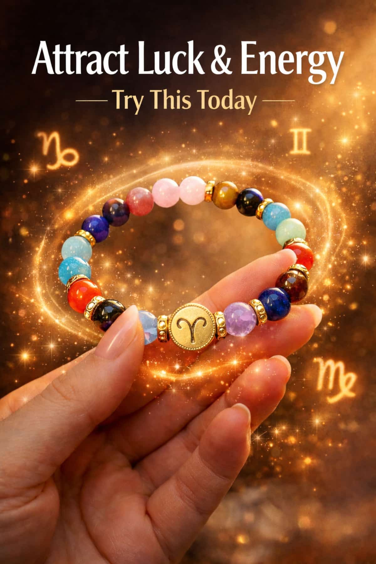 Zodiac crystal bracelet for luck protection and positive aura